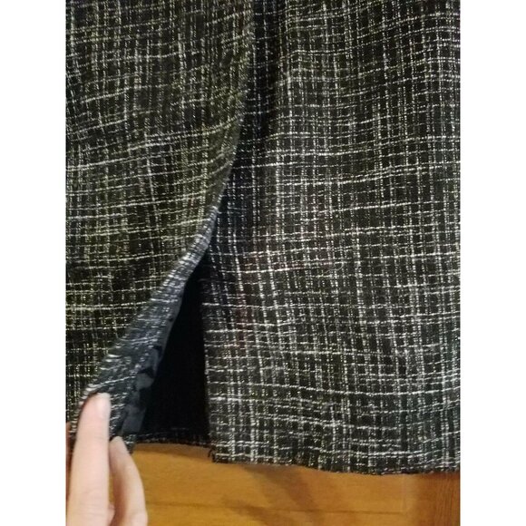 Catos Womens Stretch Skirt Size 8 Modest White Black Fringe Shimmer Lined - Picture 2 of 7